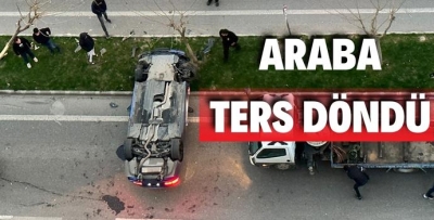 ARABA TERS DÖNDÜ:2 YARALI