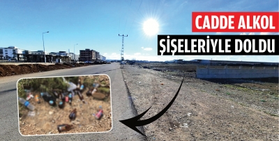 CADDE ALKOL ŞİŞELERİYLE DOLDU