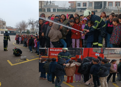 İtfaiyeden Çocuklara Uygulamalı Yangın Tatbikatı