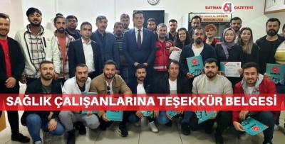 SAĞLIK ÇALIŞANLARINA TEŞEKKÜR BELGESİ 